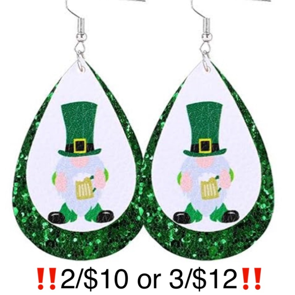 St Patrick’s Day Dangling Faux Leather Layered Glitter Earrings